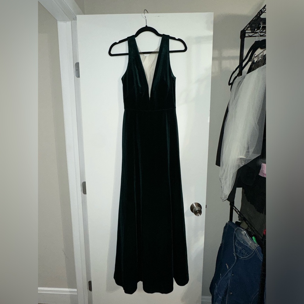 Jenny Yoo Logan Deep V Velvet Column dress - Picture 2 of 6